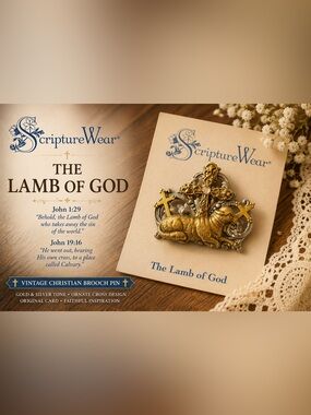 Scripture Wear “The Lamb of God” Vintage Christian Brooch Pin Gold & Silver Tone